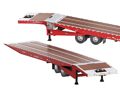 Red Flatbed Trailers With Metal Decks For Car Transportation And Wheels 3d model