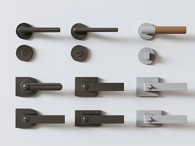 Modern Door Handles In Various Styles Featuring Metal Knobs And Wooden Levers 3d model