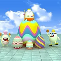 Giant Colorful Easter Egg Photo Spot With Cartoon Characters Blue Sky And Reflective Floor