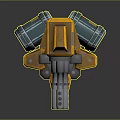 Futuristic Yellow Multi Barrel Turret Weapon With Mechanical Base And Blue Crates