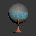Transparent Globe Model With Blue Liquid Interior And Red Metal Stand
