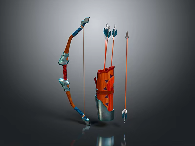 Traditional Decorative Bow And Arrows With Blue Orange Details For Weapon Collection 3d model