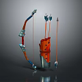 Traditional Decorative Bow And Arrows With Blue Orange Details For Weapon Collection