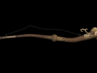 Exquisite Brown Musical Instrument Featuring Golden Ornaments And Chain Accent 3d model