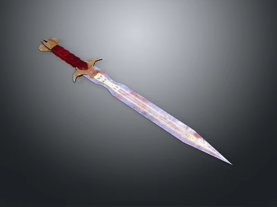 Medieval Sword With Red Hilt Golden Decorations And Shiny Blade 3d model