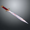 Medieval Sword With Red Hilt Golden Decorations And Shiny Blade