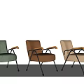 Modern Single Sofa In Green Brown Beige Colors With Wooden Armrests And Black Metal Legs