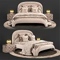 Elegant Modern Double Bed with Upholstered Headboard Decorative Pillows Bedside Tables Table Lamps Quilted Bedding
