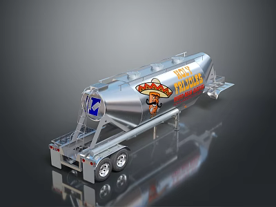 MEXI FRANKIES Tanker Truck With Silver Exterior Blue Logo And Cartoon Character In Sombrero 3d model