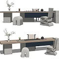 Modern Tea Table And Chairs Featuring Stone Base Curved Design And Tea Set 3d model