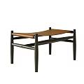Modern Minimalist Stool with Black Wooden Frame and Brown Leather Seat Design