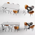 Modern Table and Chair Set with White Rectangular Round Tables Orange White Chairs 3d model