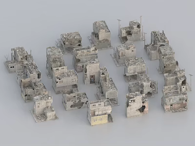 Damaged Building Components Realistic Ruined Structure Models With Concrete Texture 3d model