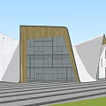 Contemporary Sales Office Building Featuring Geometric Design Glass Facade And White Exterior