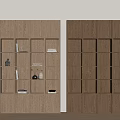 Modern Wooden Storage Cabinets Two Side By Side With Multiple Compartments And Items Inside