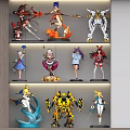 Collectible Anime Figurines Display on Shelf with LED Lighting and Multiple Layers