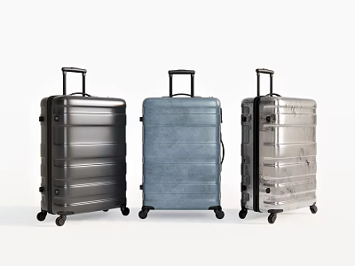 Three Stylish Hard Shell Suitcases With Different Colors And Smooth Rolling Wheels 3d model