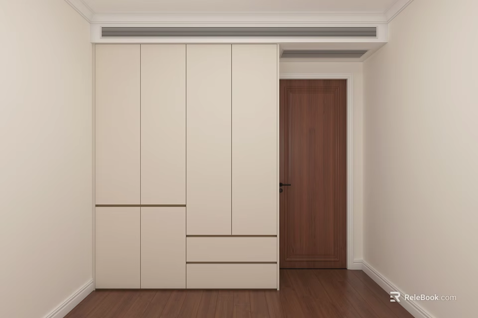Modern White Wardrobe Interior Design With Wooden Door And Wooden Floor 3d model 