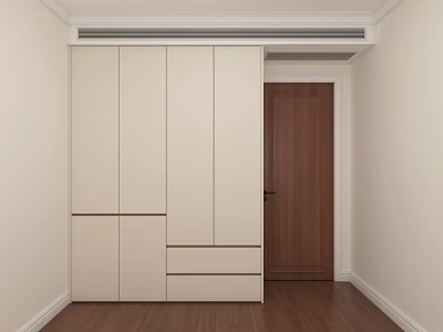Modern White Wardrobe Interior Design With Wooden Door And Wooden Floor 3d model
