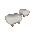 Set Of Two Beige Upholstered Sofa Stools With Round Seats And Wooden Legs