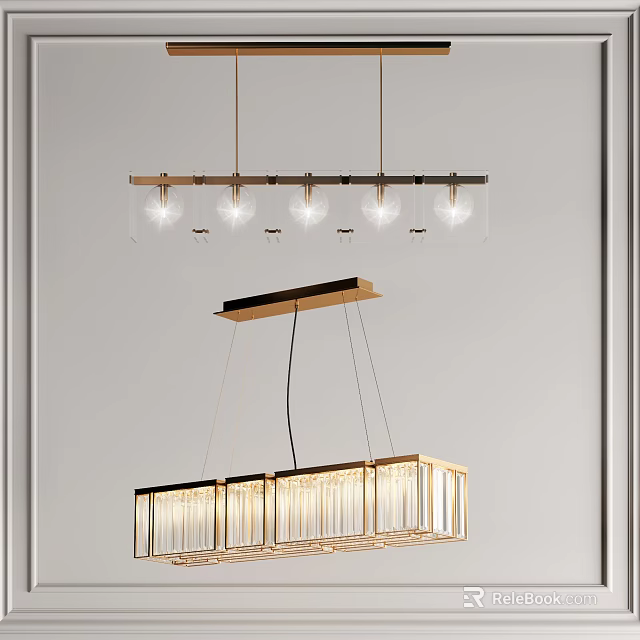 Modern Crystal Chandeliers With Glass Globe Bulbs And Rectangular Gold Frame Design 3d model