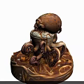 Fantasy Skull Headed Octopus Creature With Orange Eyes And Tentacles On Brown Beige Textured Base