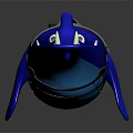 3D Cartoon Blue Creature Game Movie Character With Sharp Fangs Big Eyes And Backpack