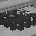 Modern Geometric Dark Solid Wood Coffee Table For Stylish Minimalist Living Room Interior Decoration
