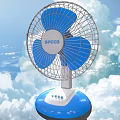 Modern Household Electric Fan With Blue Blades Speed Control And Blue Base Design