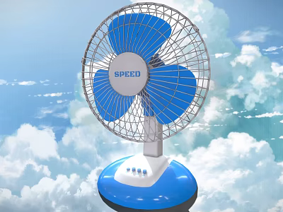 Modern Household Electric Fan With Blue Blades Speed Control And Blue Base Design 3d model