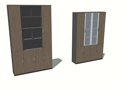 Two Modern Wooden Bookcases With Glass Doors Storage Shelves And Compartments Design 3d model