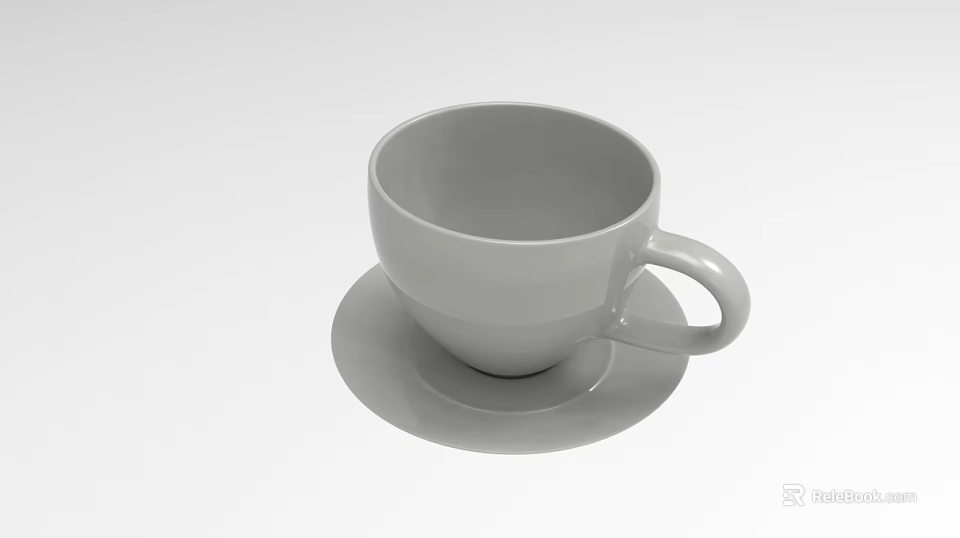 Minimalist White Ceramic Cup With Saucer Placed on Gray Background 3d model 