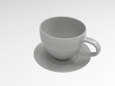 Minimalist White Ceramic Cup With Saucer Placed on Gray Background 3d model