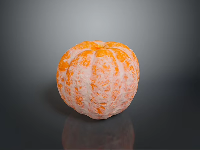 Peeled Tangerine With Orange And White Textured Surface On Dark Background With Reflection 3d model