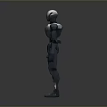 3D Rendered Metallic Robot Game And Movie Character With Black Exoskeleton Standing Pose