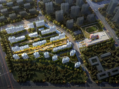 Aerial Planning of Residential Community With Greenery Roads and Facilities 3d model