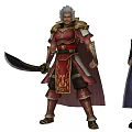 Game Movie Characters in Ornate Armor with Red Cloaks and Different Color Schemes