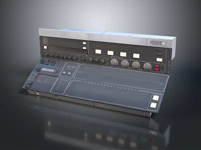 Vintage Computer Control Panel With Multiple Knobs Buttons And Indicator Lights 3d model