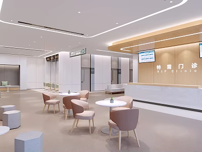 Modern Medical Clinic Reception Area With Waiting Seats And Reception Desk 3d model