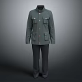Green Stand Up Collar Coat With Pockets And Buttons Paired With Dark Pants Suit Set