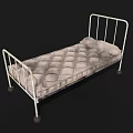 Single Bed with White Metal Frame Gray Tufted Mattress and Wheels