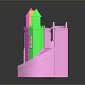 Colorful Plastic Toy Castle with Pink Green Yellow Towers Slide and Stairs
