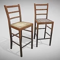 Two Rustic Wooden Bar Stools With Woven Seat And Ladder Back Frame Design