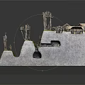 Medieval Defensive Fortress Model With Stone Walls Wooden Fences And Green Vegetation