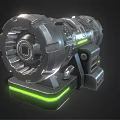 Futuristic Mechanical Device With Silver Metallic Structure And Green Glowing Accents
