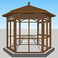 Wooden Gazebo Design Featuring Hexagonal Roof Spherical Top Ornament Glass Windows And Light Floor Tiles