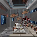 Modern Luxurious KTV Interior With Neon Signs Sofa TV And Red Robot Decor