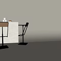 Modern Bar Counter Interior With Coffee Machine Cups Bread And Metallic Bar Stools 3d model