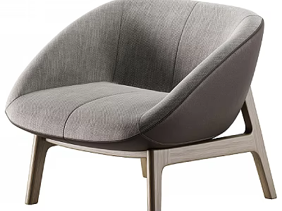 Modern Gray Fabric Accent Chair With Curved Backrest And Wooden Legs 3d model