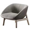 Modern Gray Fabric Accent Chair With Curved Backrest And Wooden Legs